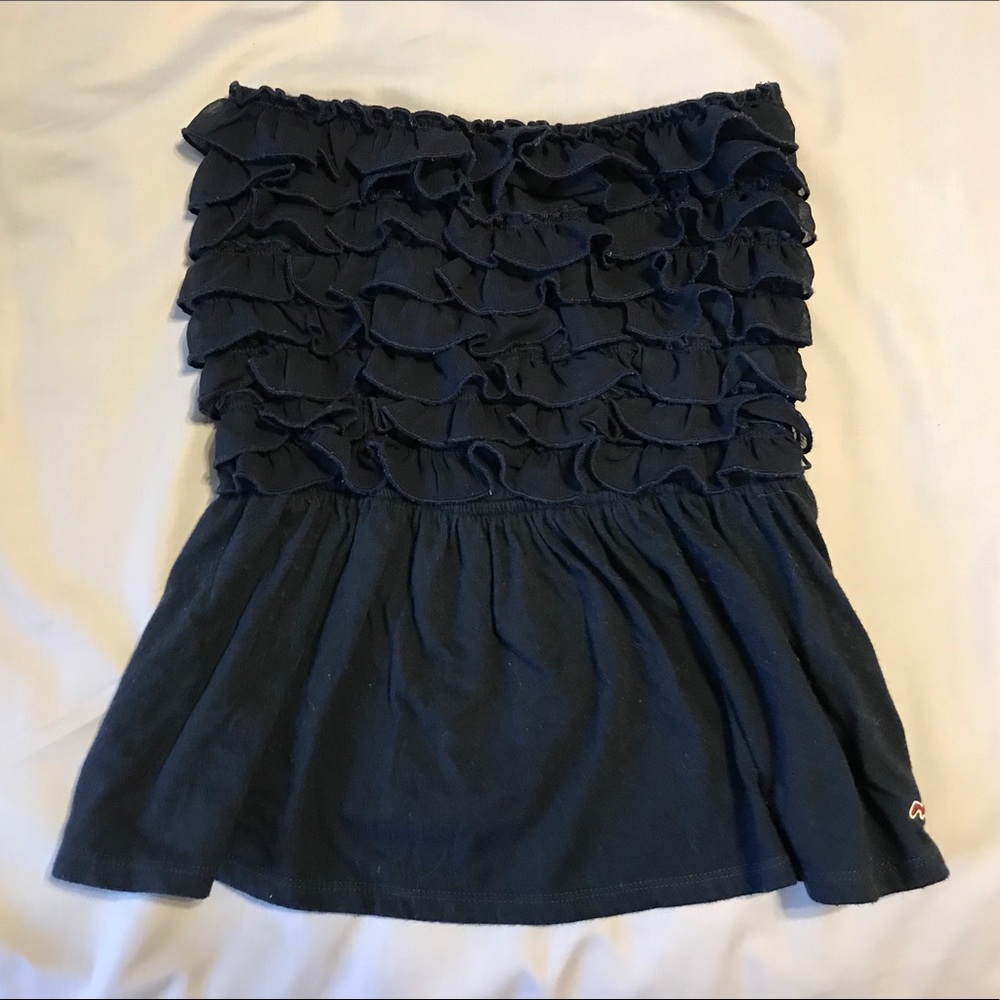Ruffled Navy Blue Sleeveless Top